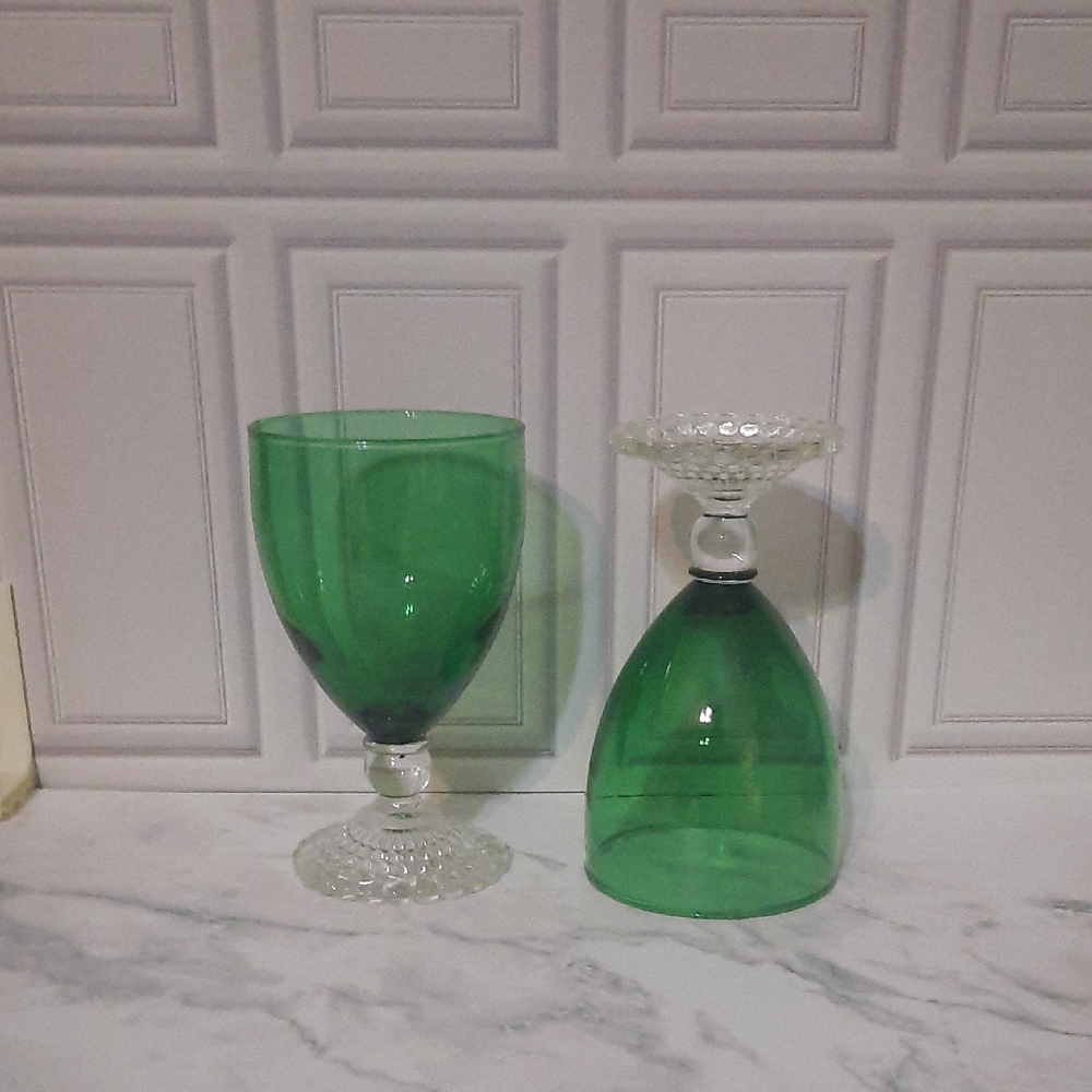 2pc Anchor Hocking Emerald Glass Goblets